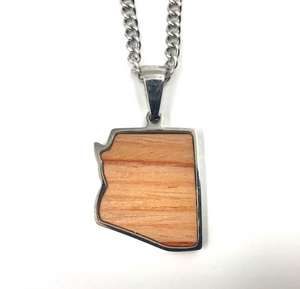 Stainless State Of Mind Bat Wood Inlay Pendants and Necklace (AZ, TX, FL, CA, GA, IL, LA, MN, NJ, NY, OH, WA) - Baseball Legend Apparel