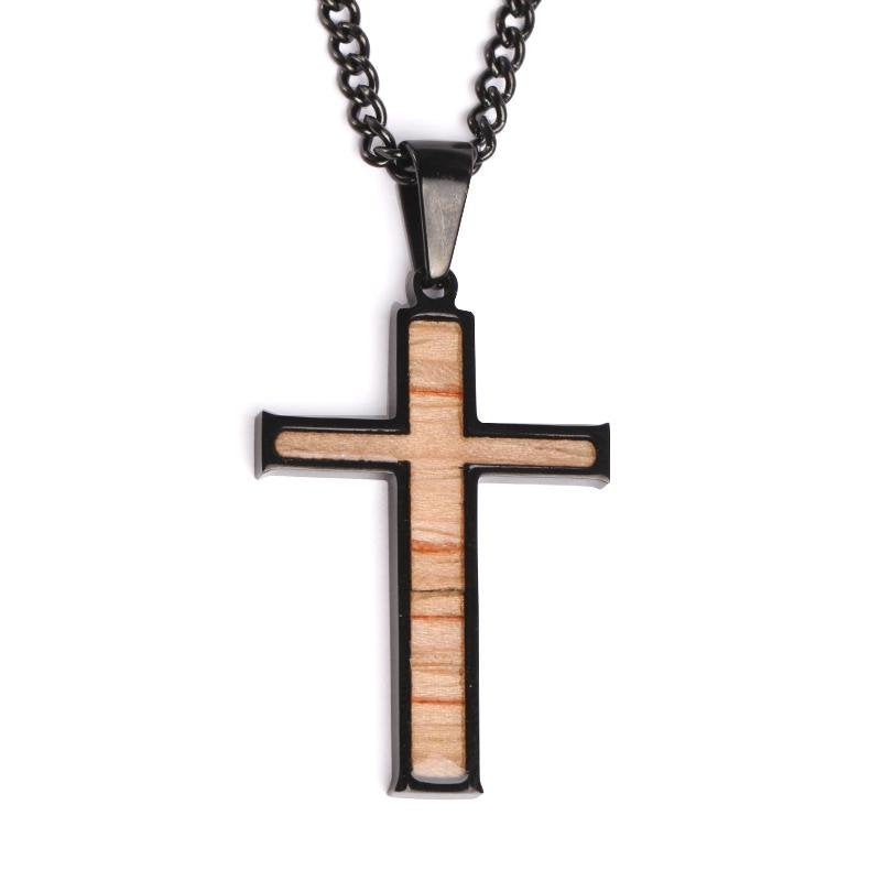 Sterling Silver Koa Wood Cross Necklace Pendant with 18