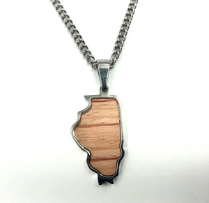 Stainless State Of Mind Bat Wood Inlay Pendants and Necklace (AZ, TX, FL, CA, GA, IL, LA, MN, NJ, NY, OH, WA) - Baseball Legend Apparel
