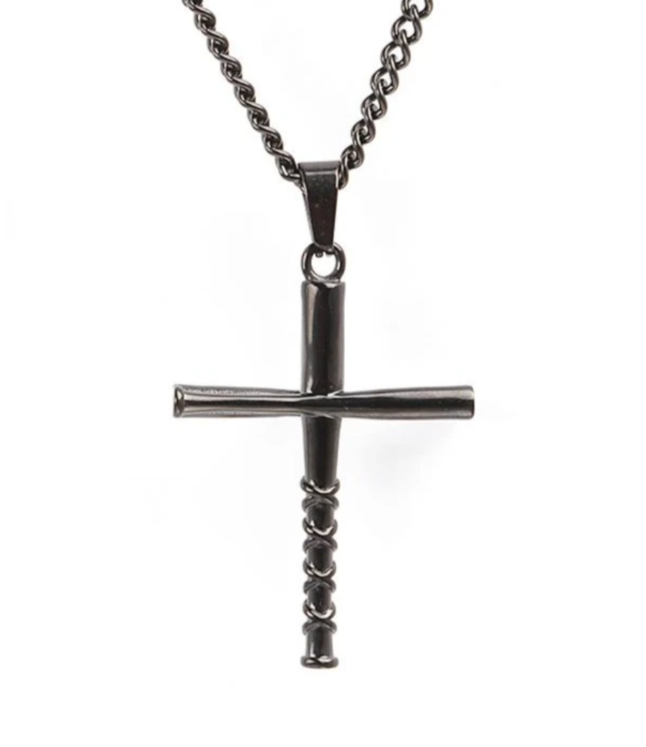 Engraved Baseball Cross Shield Necklace Gold - GetNameNecklace