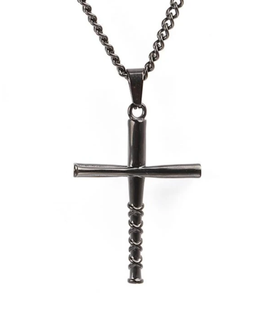 Stacked Bat Cross Pendant With Chain Necklace Baseball Legend