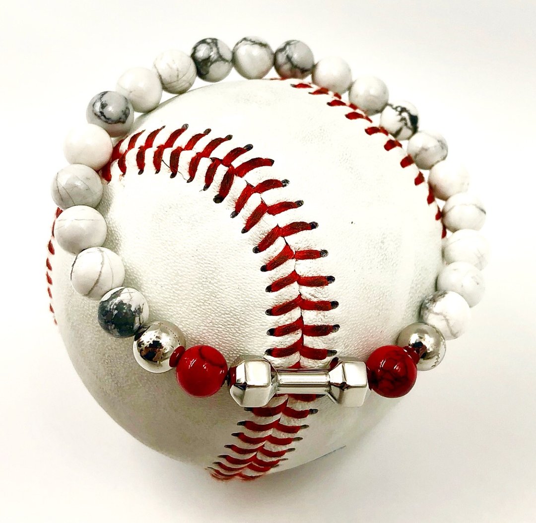 Baseball White Turquoise Bead Bracelet